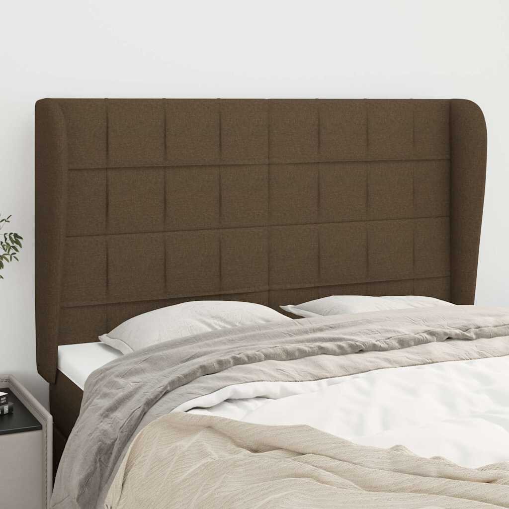 vidaXL Горна табла за легло с уши тъмнокафява147x23x118/128 см плат