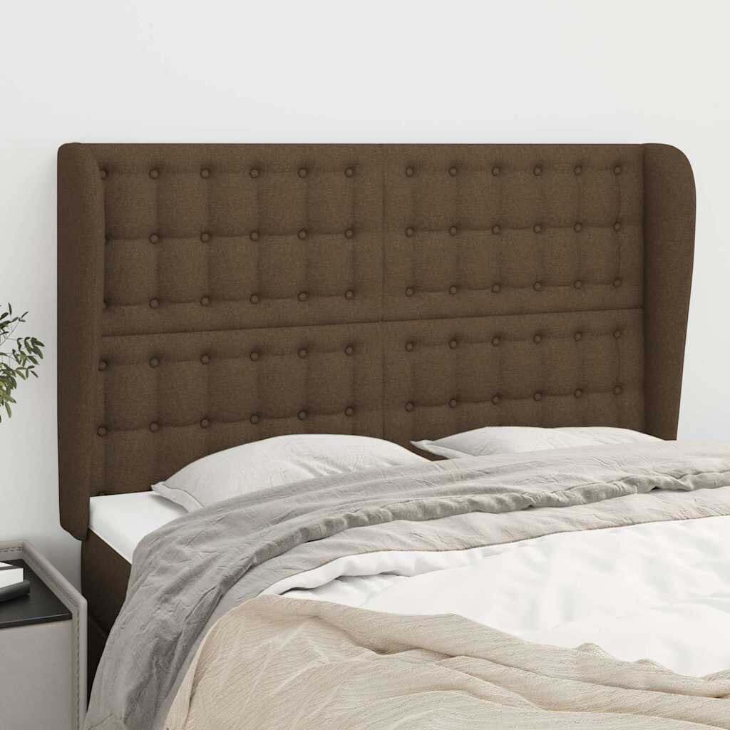 vidaXL Горна табла за легло с уши тъмнокафява147x23x118/128 см плат
