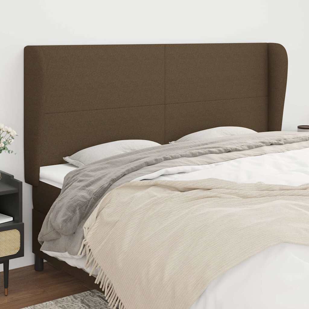 vidaXL Горна табла за легло с уши тъмнокафява203x23x118/128 см плат
