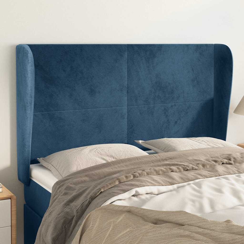 vidaXL Горна табла за легло с уши тъмносиня 147x 23x118/128см кадифе