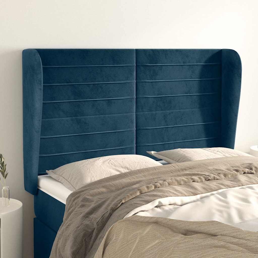 vidaXL Горна табла за легло с уши тъмносиня 147x 23x118/128см кадифе