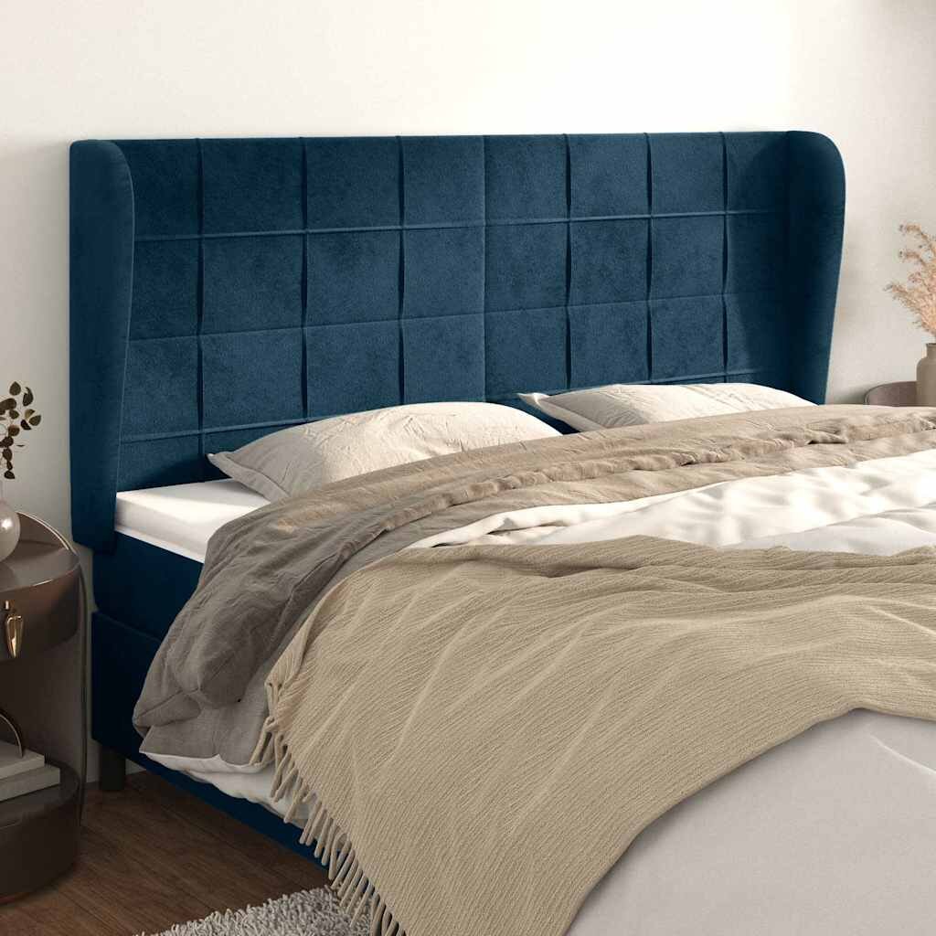 vidaXL Горна табла за легло с уши тъмносиня 163x23x118/128 см кадифе