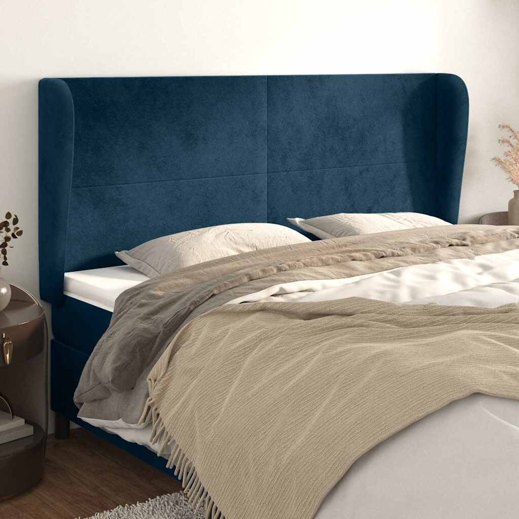 vidaXL Горна табла за легло с уши тъмносиня 163x23x118/128 см кадифе