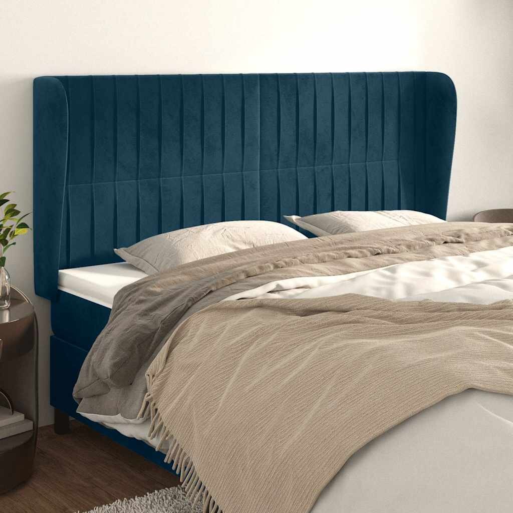 vidaXL Горна табла за легло с уши тъмносиня 163x23x118/128 см кадифе