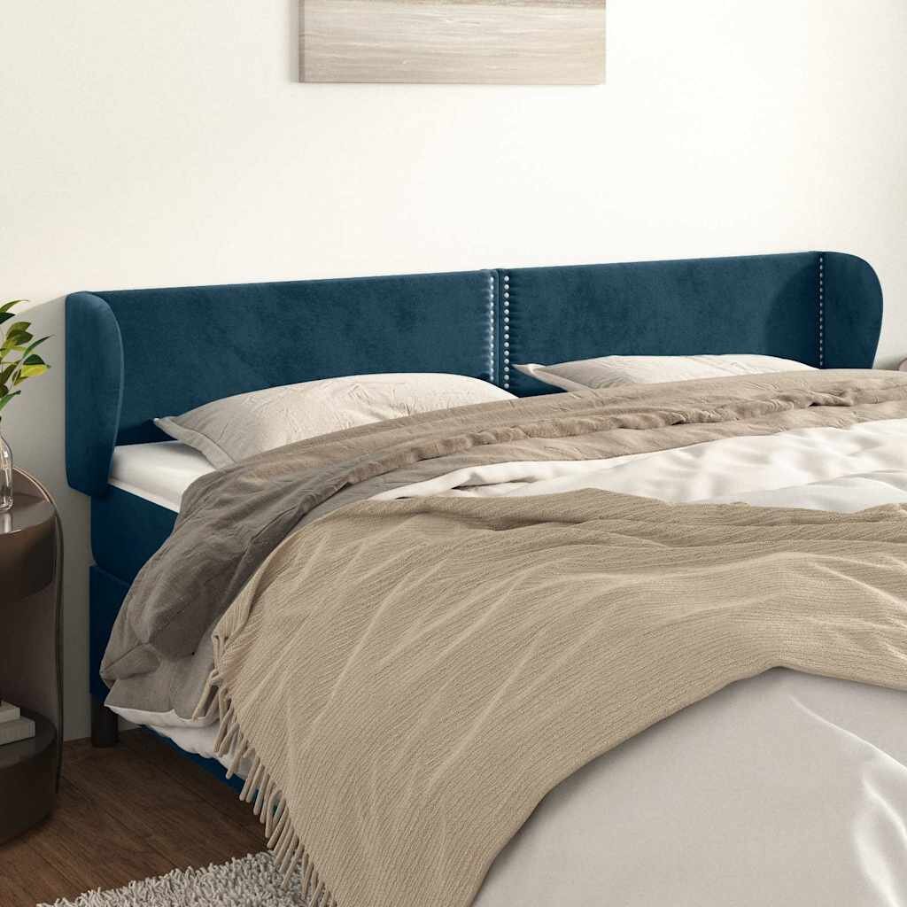 vidaXL Горна табла за легло с уши тъмносиня 163x23x78/88 см кадифе