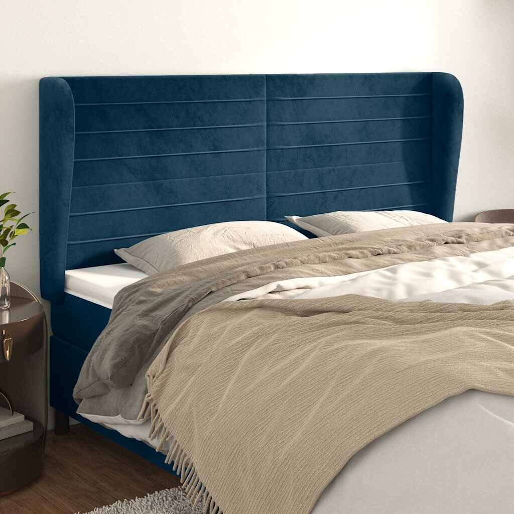 vidaXL Горна табла за легло с уши тъмносиня 183x23x118/128 см кадифе