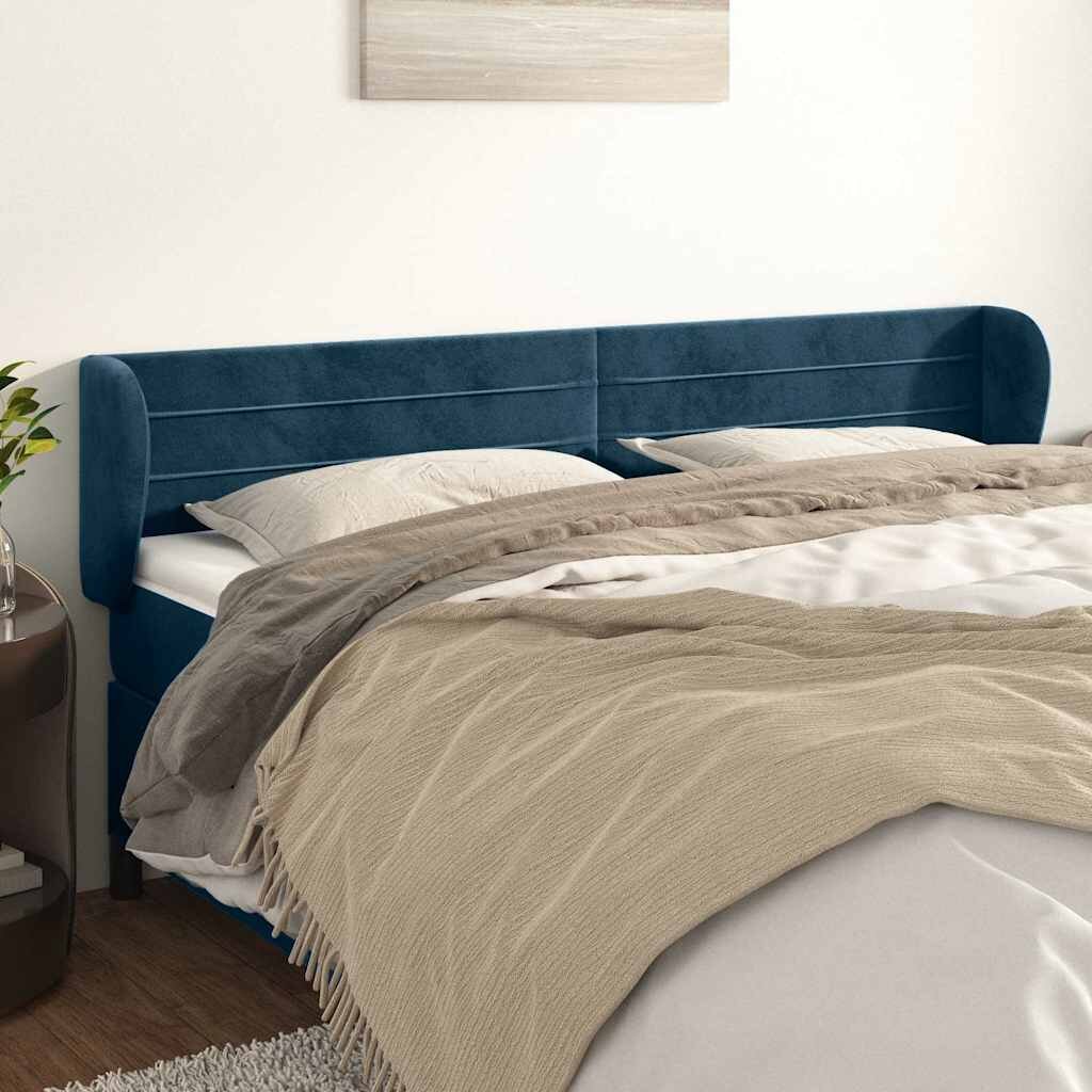 vidaXL Горна табла за легло с уши тъмносиня 183x23x78/88 см кадифе
