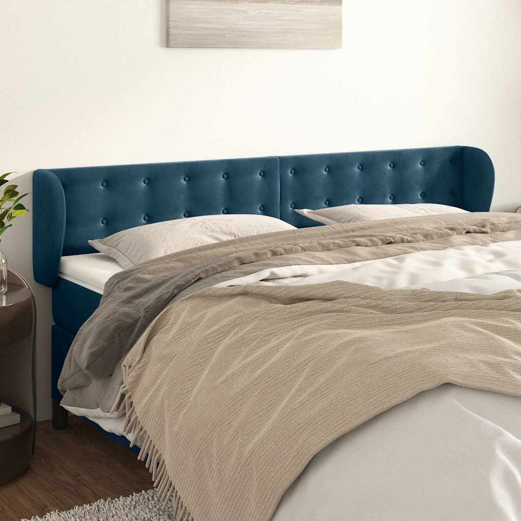 vidaXL Горна табла за легло с уши тъмносиня 183x23x78/88 см кадифе