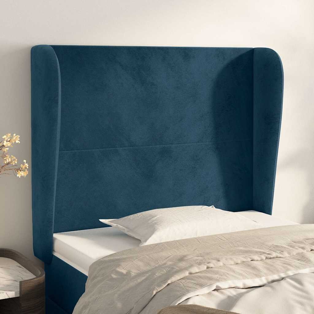 vidaXL Горна табла за легло с уши тъмносиня 93x23x118/128 см кадифе
