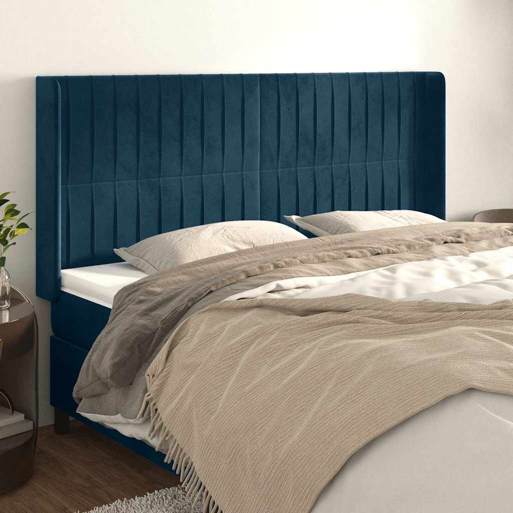 vidaXL Горна табла за легло с уши тъмносиня163x16x118/128 см кадифе