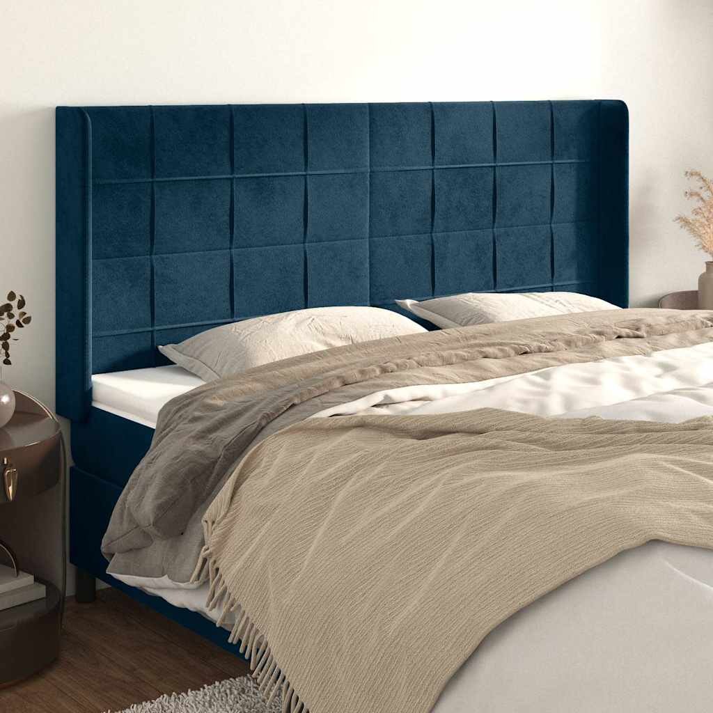 vidaXL Горна табла за легло с уши тъмносиня183x16x118/128 см кадифе