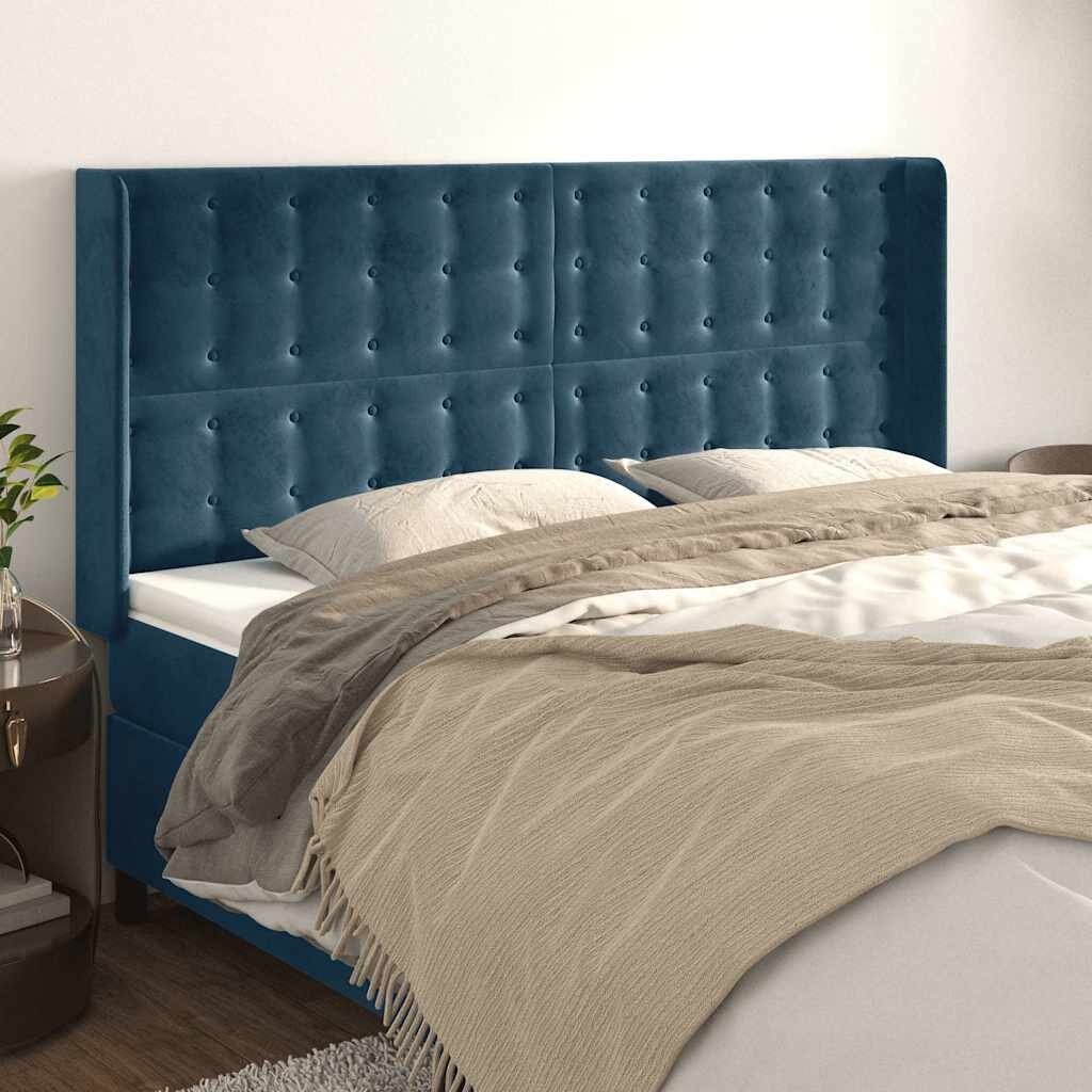 vidaXL Горна табла за легло с уши тъмносиня183x16x118/128 см кадифе