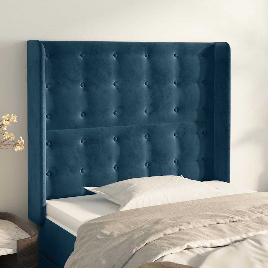 vidaXL Горна табла за легло с уши тъмносиня83x16x118/128 см кадифе