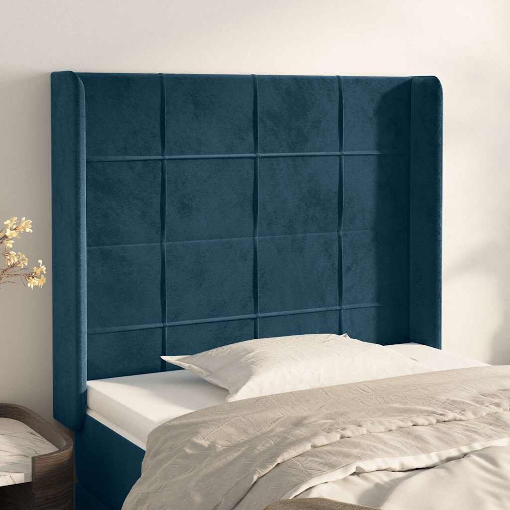 vidaXL Горна табла за легло с уши тъмносиня93x16x118/128см кадифе