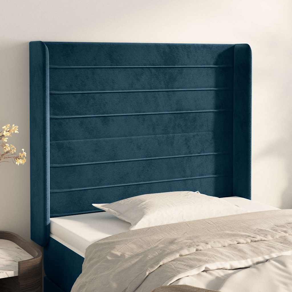 vidaXL Горна табла за легло с уши тъмносиня93x16x118/128см кадифе