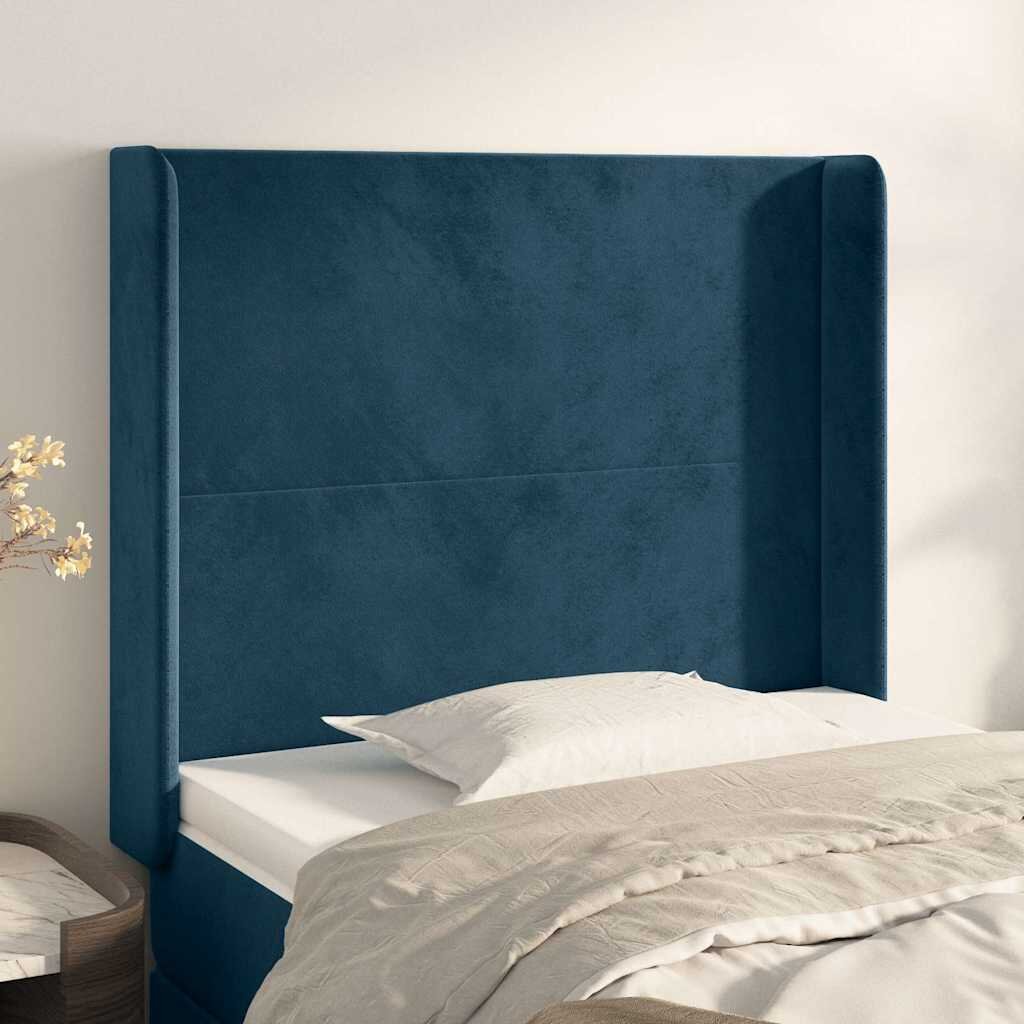 vidaXL Горна табла за легло с уши тъмносиня93x16x118/128см кадифе