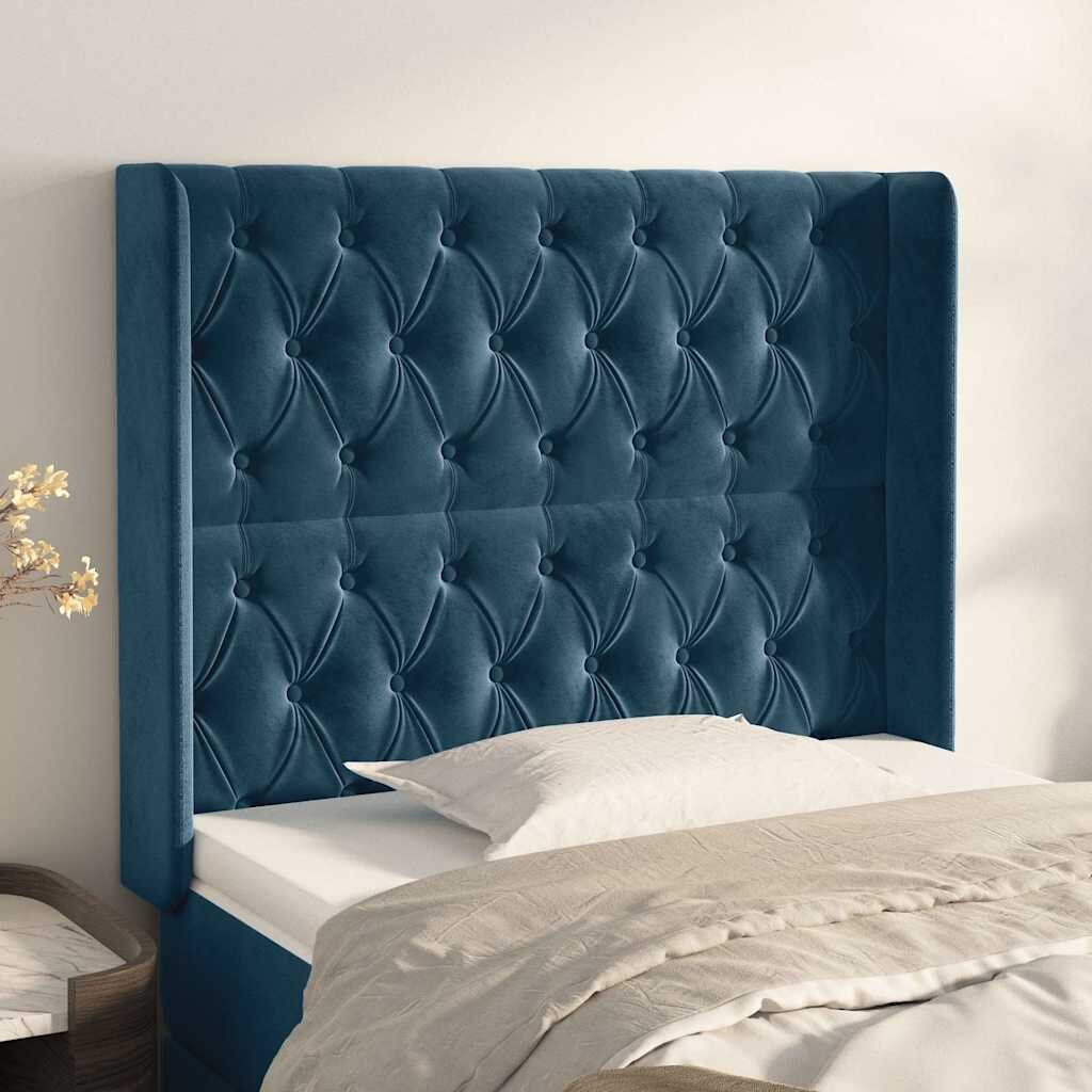 vidaXL Горна табла за легло с уши тъмносиня93x16x118/128см кадифе