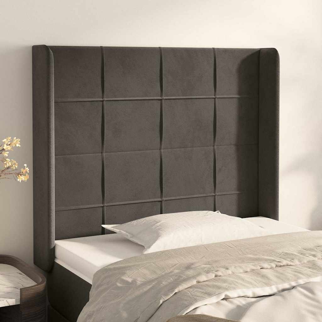 vidaXL Горна табла за легло с уши тъмносива 103x16x118/128см кадифе