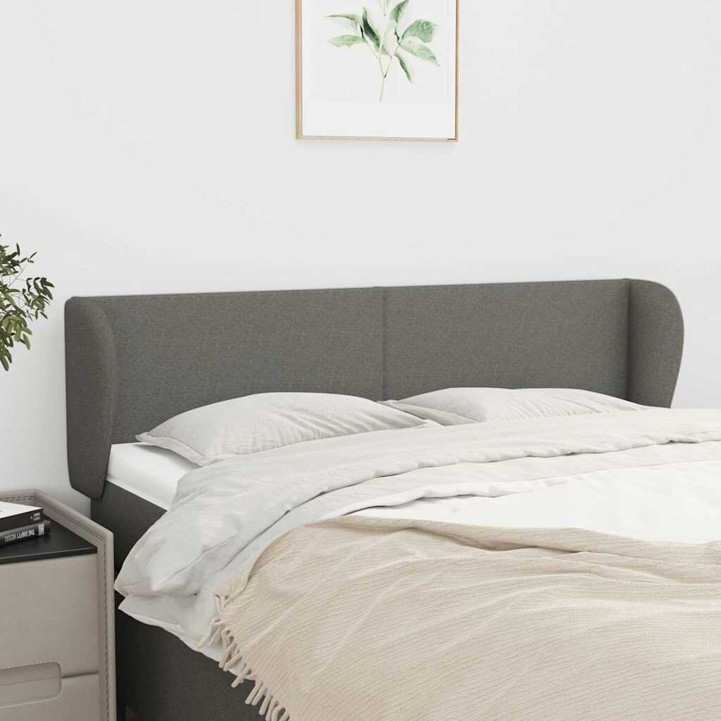 vidaXL Горна табла за легло с уши тъмносива 147x23x78/88 см плат