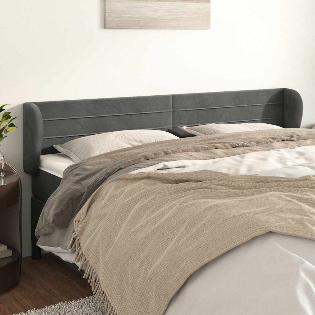 vidaXL Горна табла за легло с уши тъмносива 163x23x78/88 см кадифе
