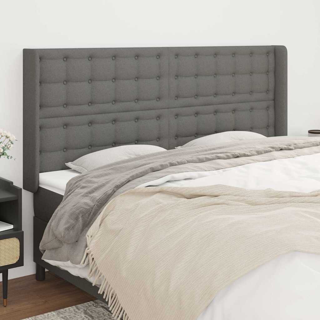 vidaXL Горна табла за легло с уши тъмносива 183x16x118/128 см плат