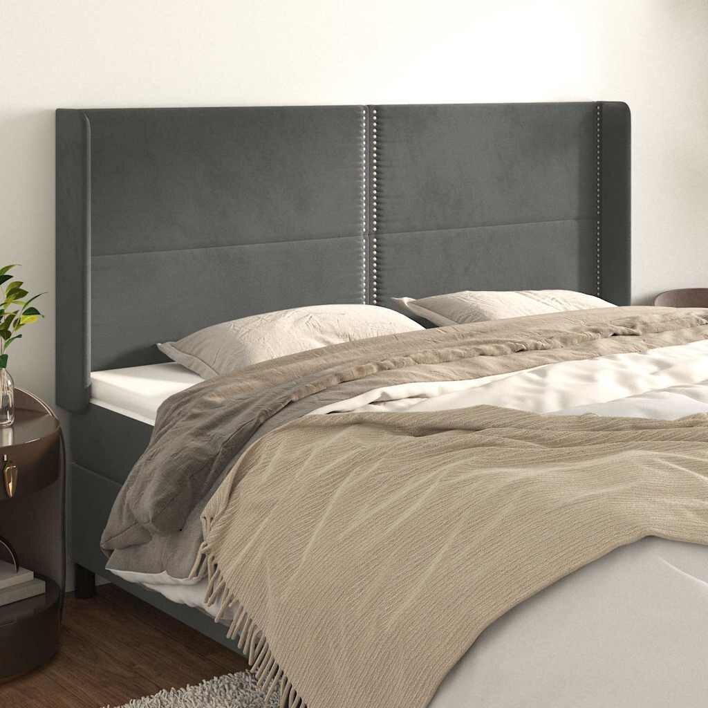 vidaXL Горна табла за легло с уши тъмносива 183x16x118/128см кадифе