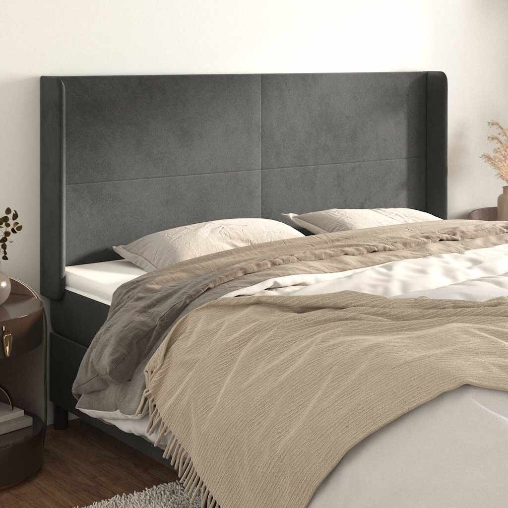 vidaXL Горна табла за легло с уши тъмносива 183x16x118/128см кадифе