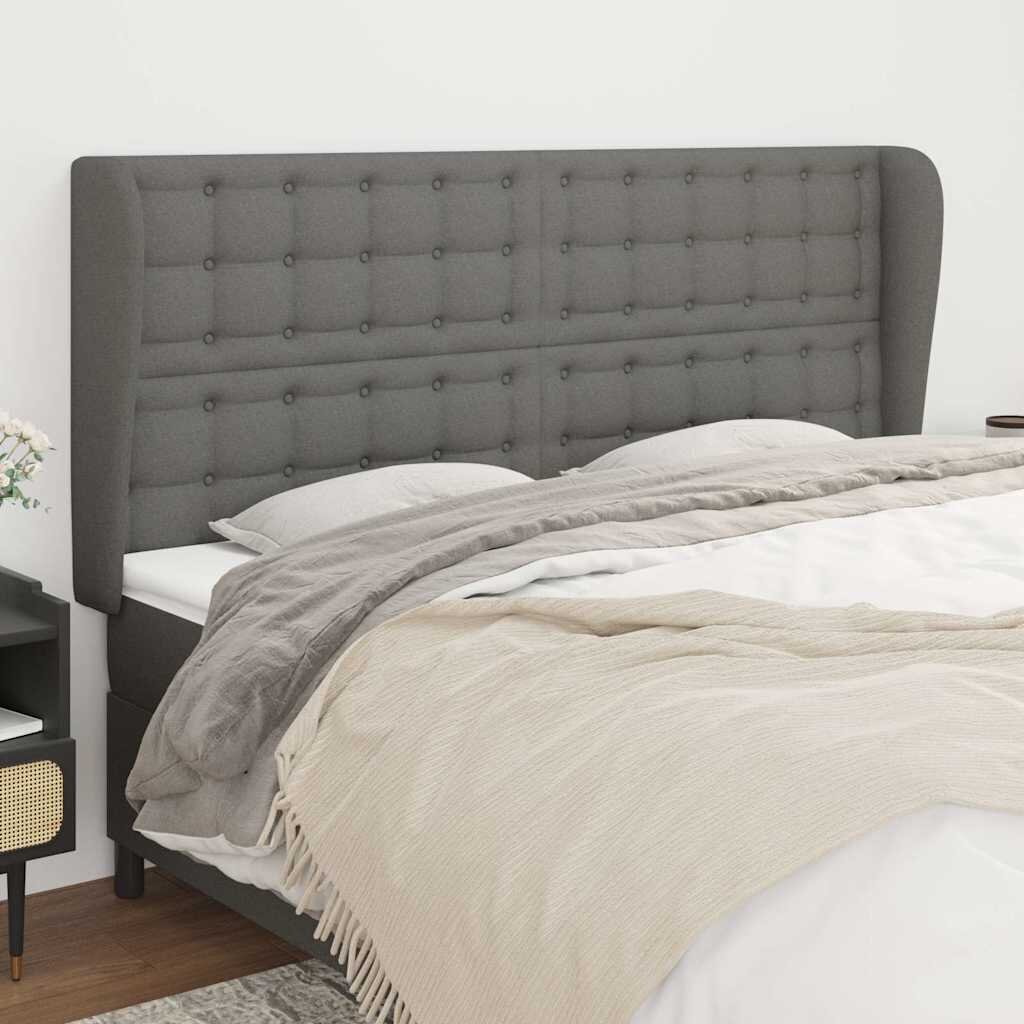 vidaXL Горна табла за легло с уши тъмносива 183x23x118/128 см плат