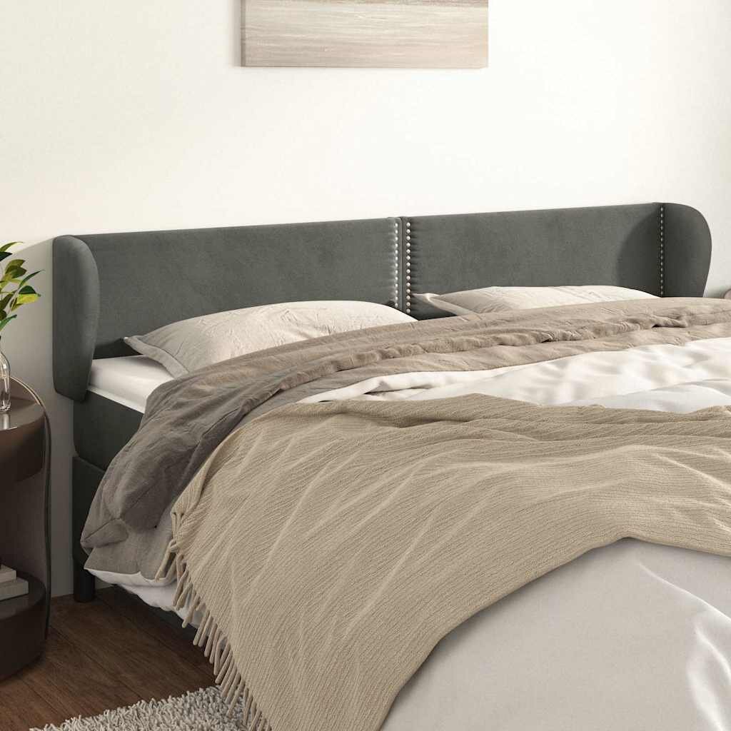 vidaXL Горна табла за легло с уши тъмносива 183x23x78/88 см кадифе