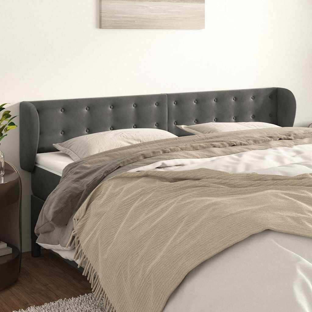 vidaXL Горна табла за легло с уши тъмносива 183x23x78/88 см кадифе