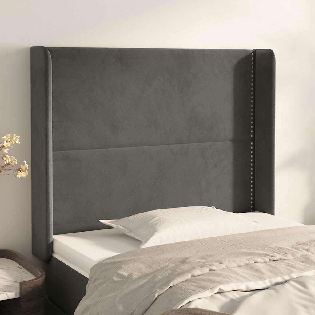 vidaXL Горна табла за легло с уши тъмносива 83x16x118/128 см кадифе