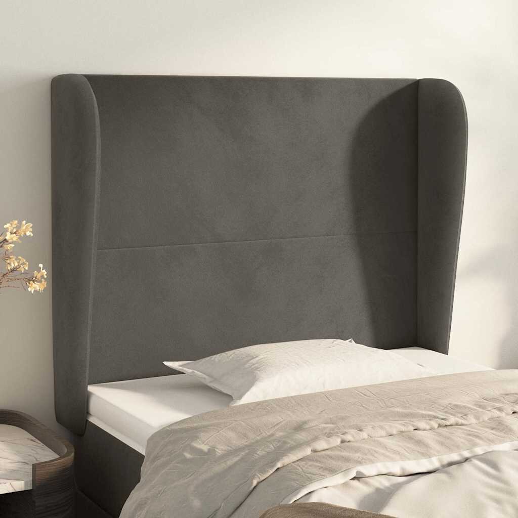 vidaXL Горна табла за легло с уши тъмносива 93x23x118/128 см кадифе