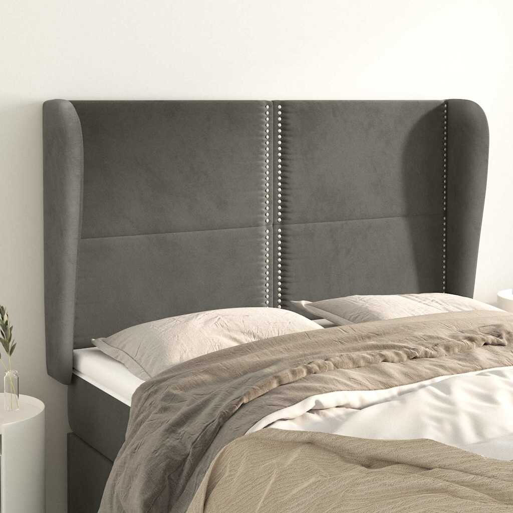 vidaXL Горна табла за легло с уши тъмносива147x 23x118/128 см кадифе