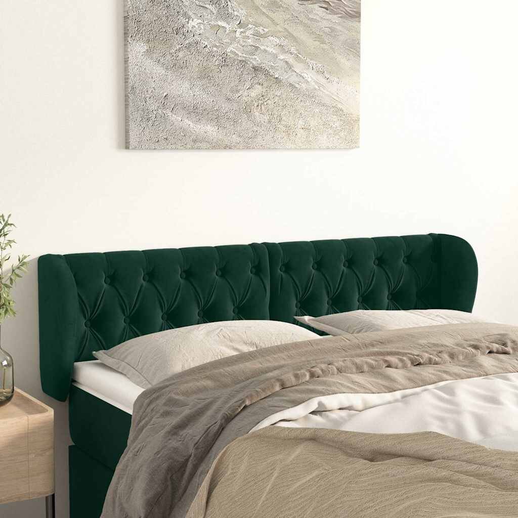 vidaXL Горна табла за легло с уши тъмнозелена 147x23x78/88см кадифе