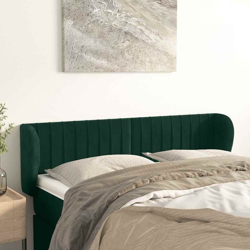 vidaXL Горна табла за легло с уши тъмнозелена 147x23x78/88см кадифе