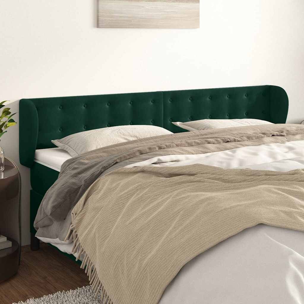 vidaXL Горна табла за легло с уши тъмнозелена 163x23x78/88см кадифе
