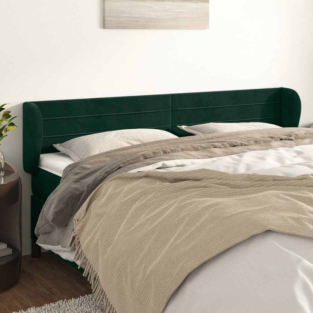 vidaXL Горна табла за легло с уши тъмнозелена 183x23x78/88см кадифе