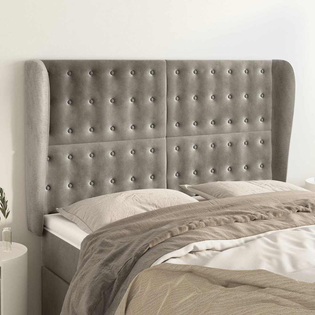 vidaXL Горна табла за легло с ушисветлосива 147x23x118/128 см кадифе