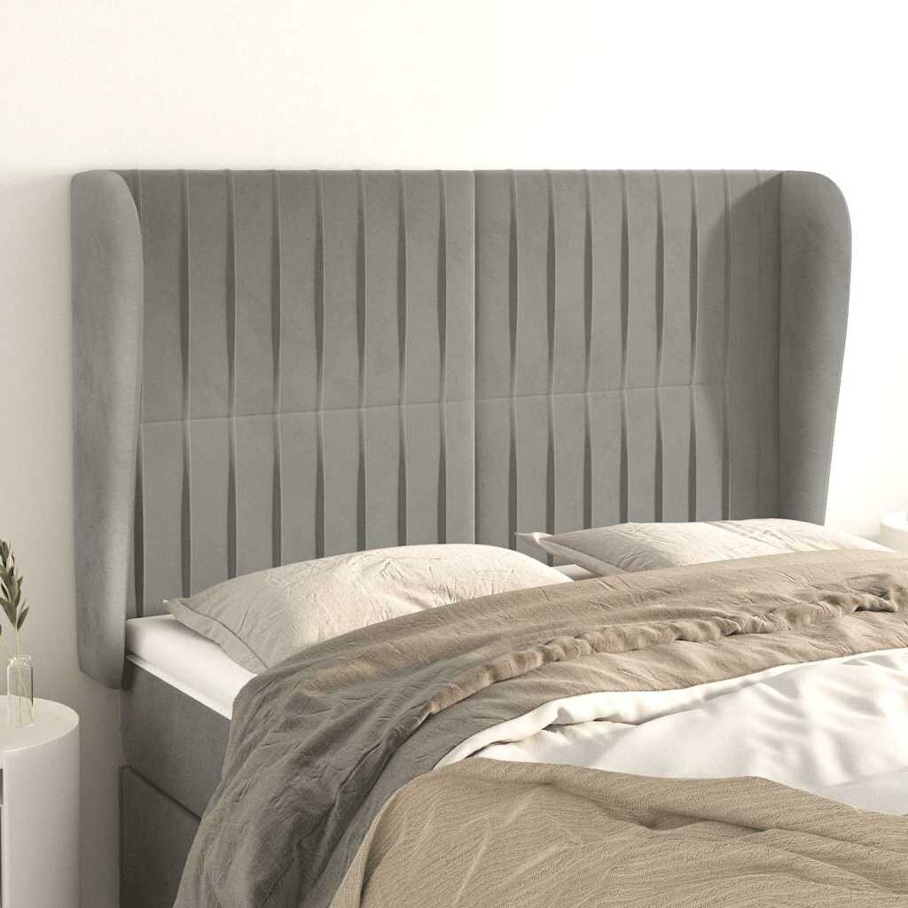 vidaXL Горна табла за легло с ушисветлосива 147x23x118/128 см кадифе