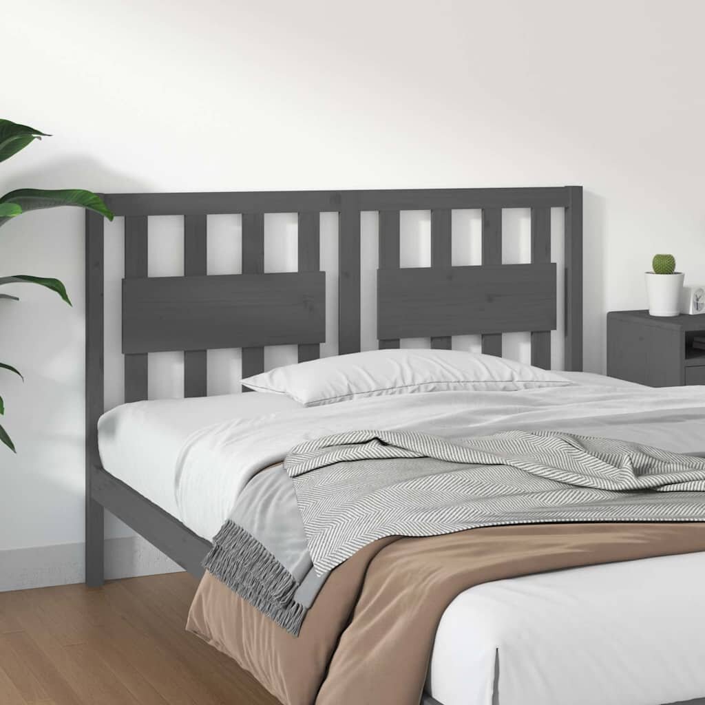 vidaXL Горна табла за легло сива 1255x4x100 см бор масив