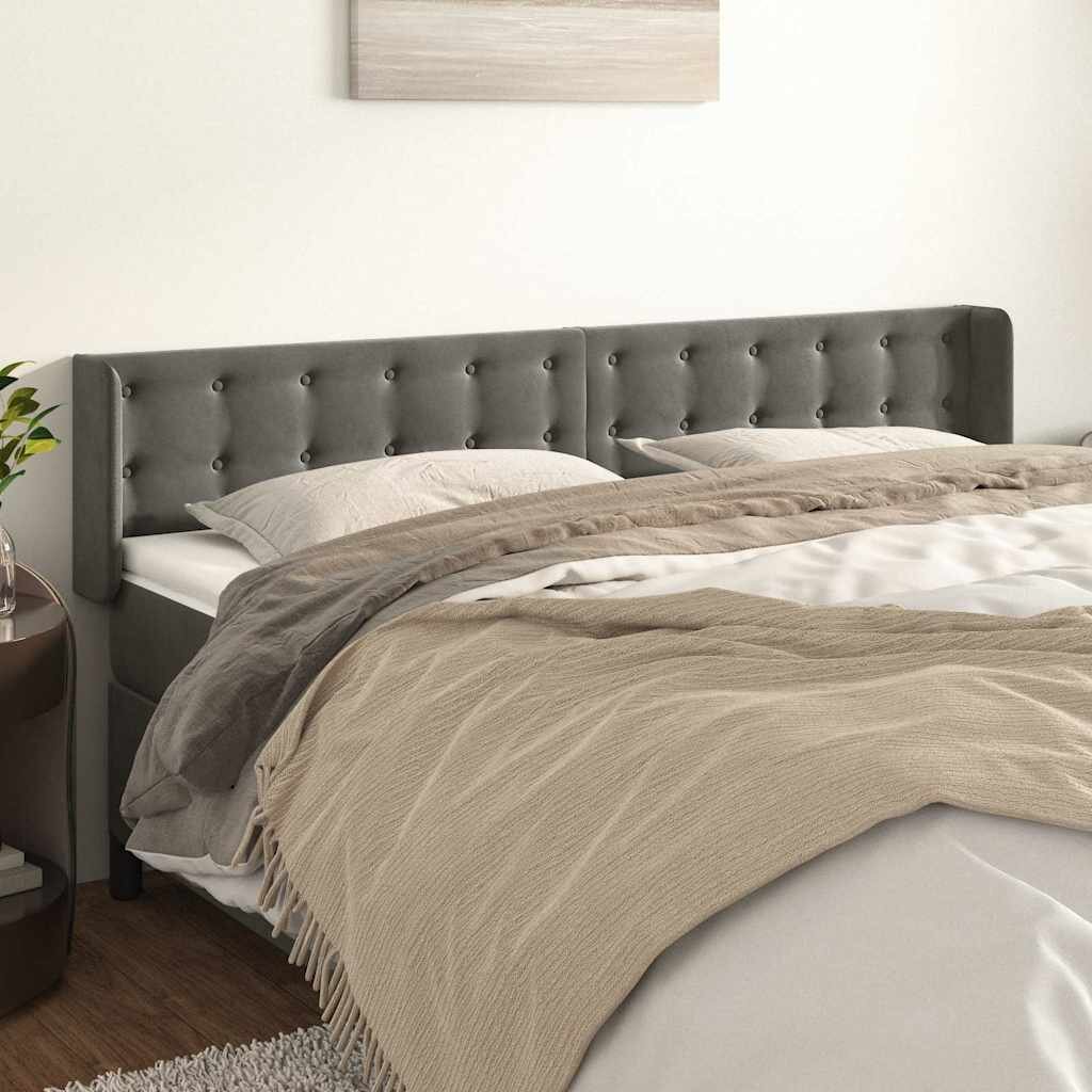 vidaXL Горна табла за легло тъмносива 163x16x78/88 см кадифе