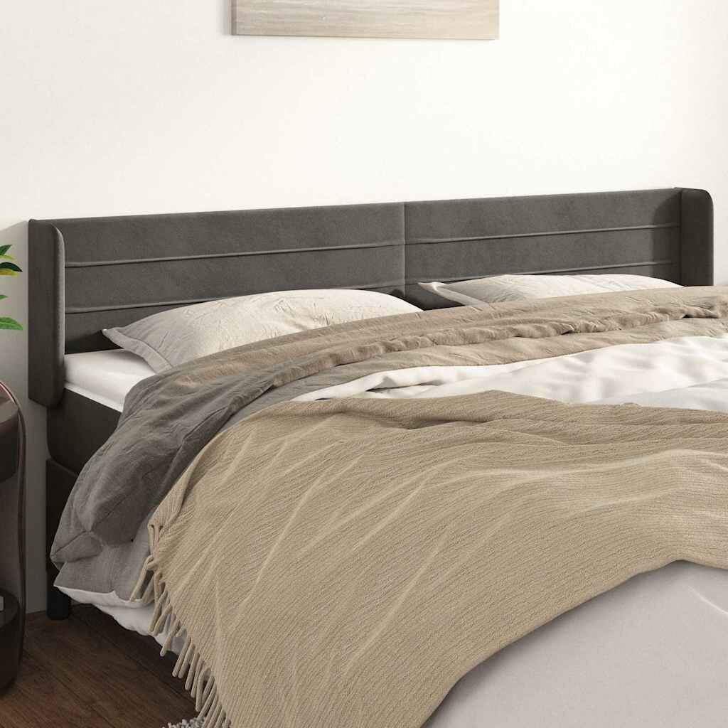 vidaXL Горна табла за легло тъмносива 163x16x78/88 см кадифе