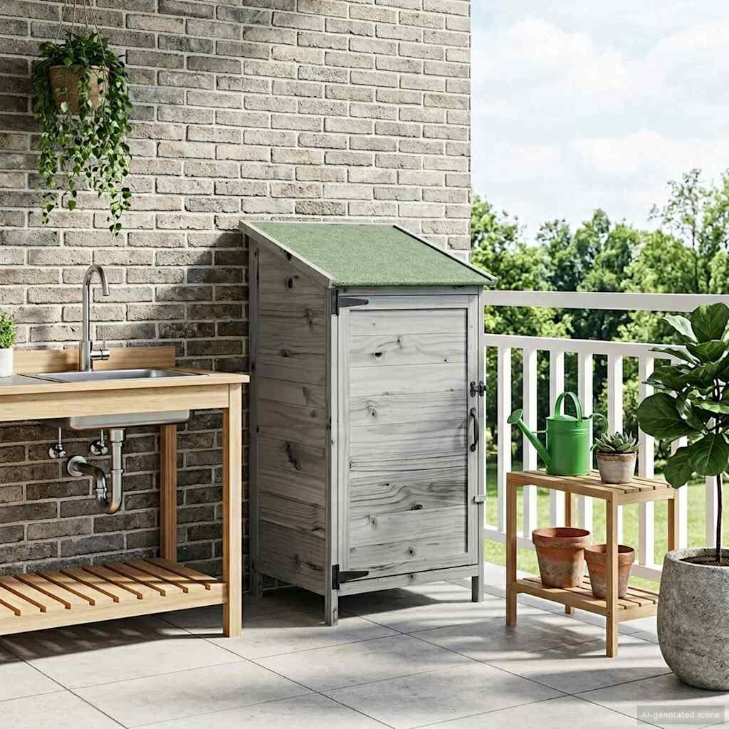 vidaXL Градина постройка Сиво 59 x 56 x 1135 см Солидно ела дърво