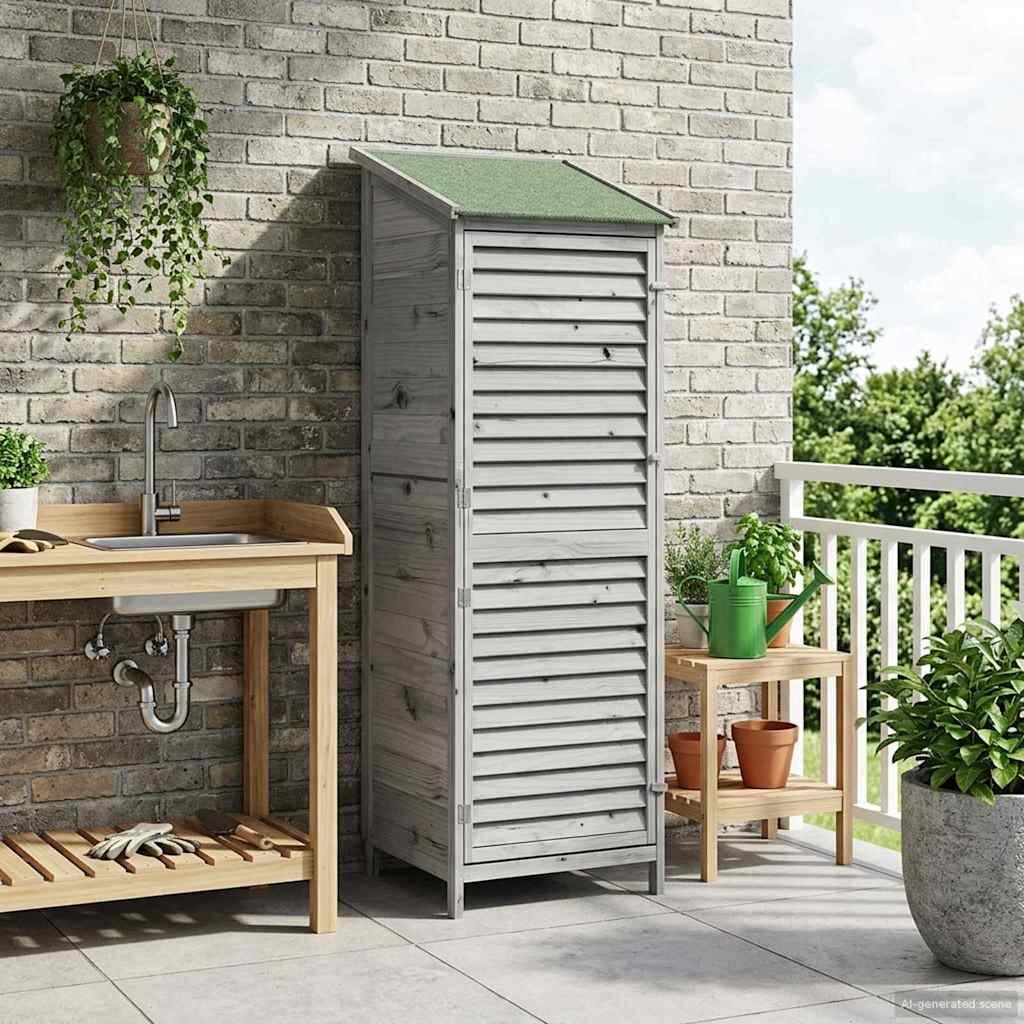 vidaXL Градина постройка Сиво 59 x 56 x 176 см Солидно ела дърво