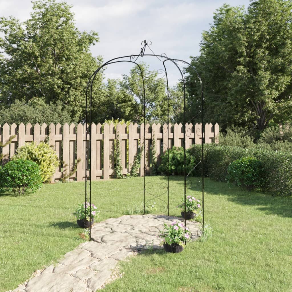 vidaXL Градинска арка черна Ø180x255 см стомана