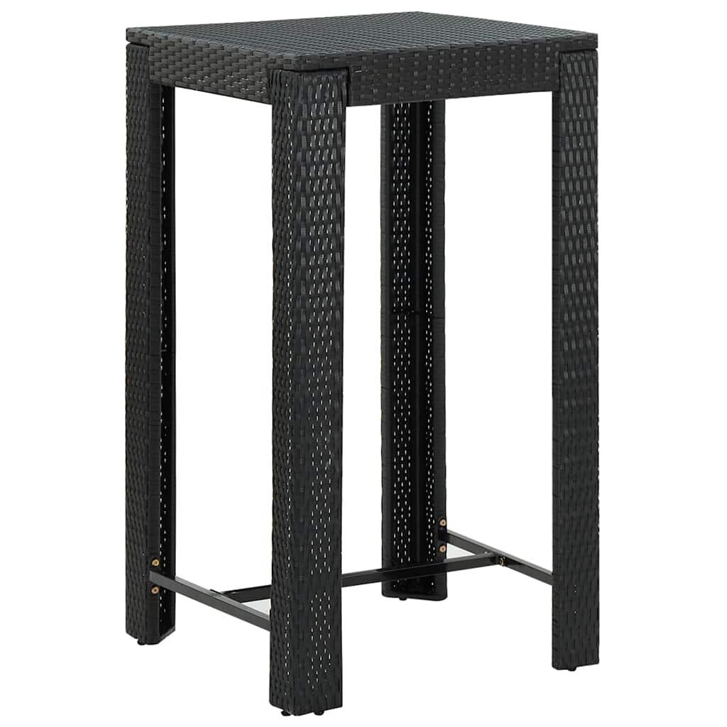 vidaXL Градинска бар маса черна 605x605x1105 см полиратан