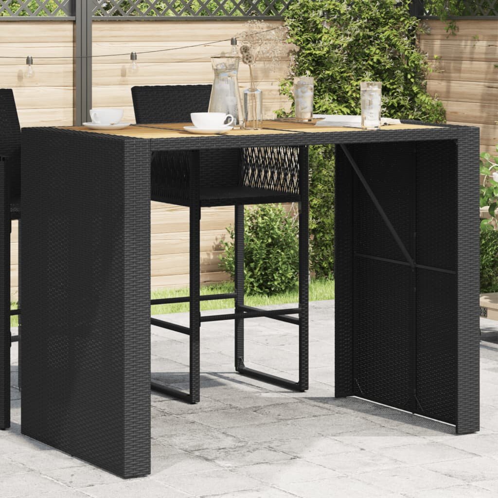 vidaXL Градинска бар маса с плот акация черно 145x80x110 см полиратан