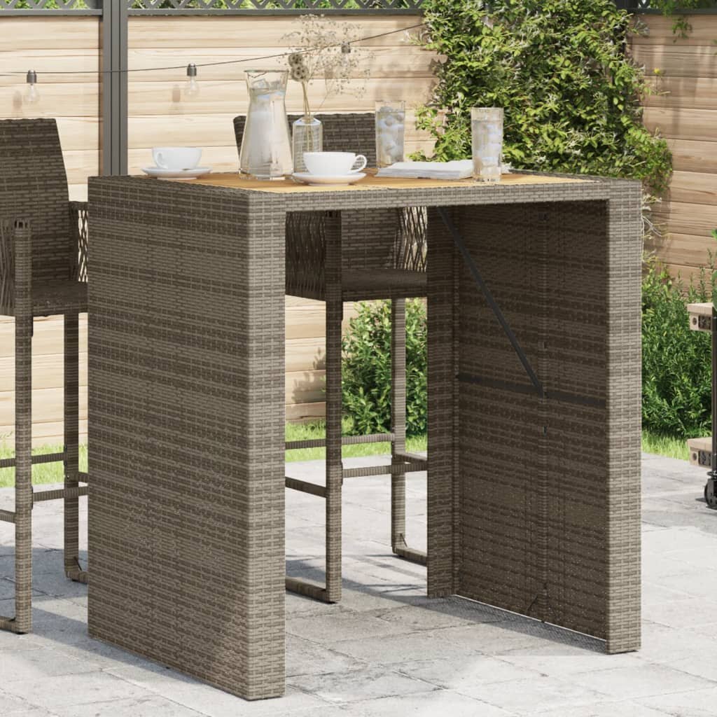 vidaXL Градинска бар маса с плот акация сив 105x80x110 см полиратан