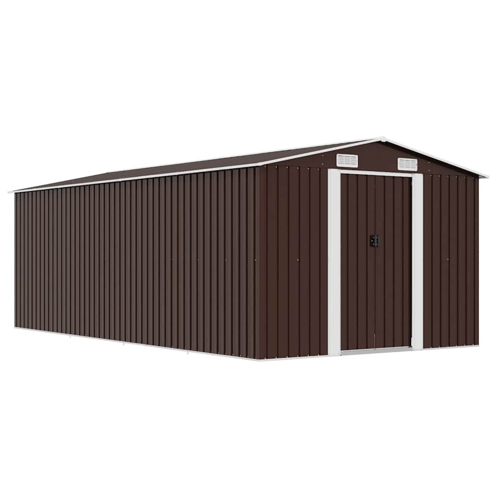 vidaXL Градинска барака 257x489x181 см метал кафява