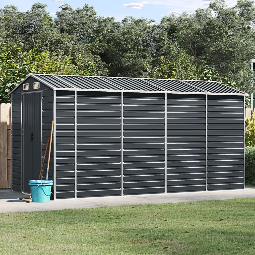 vidaXL Градинска барака антрацит 191x385x198 см поцинкована стомана